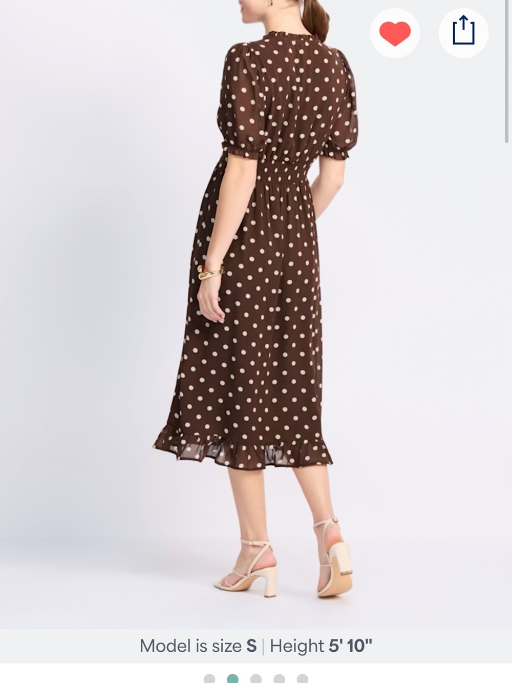 Brown Polka Dot Maxi Dress with Puff Sleeves - Classic Feminine Style - Picture 3 of 7